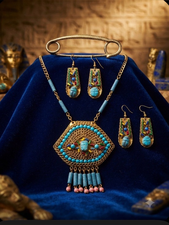 Egyptian Jewelry - Egyptian Large Scarab (Vintage) Revival Set